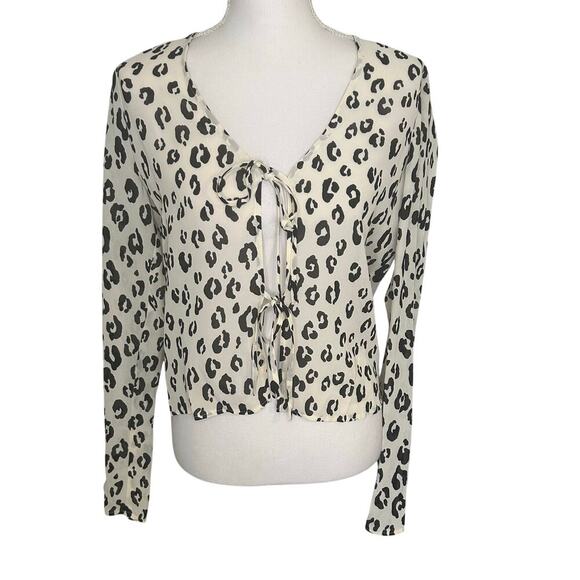 Reformation romance leopard print semi sheer tie long sleeve blouse size M - Picture 1 of 7